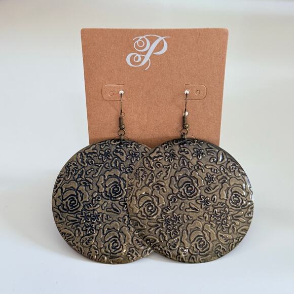 New Plunder "Mandy" Bronze Floral Filigree Earrings (3") - Picture 7 of 8
